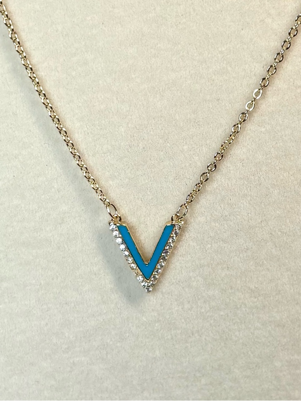 18k yellow gold-plated turquoise enamel “V” pendant necklace